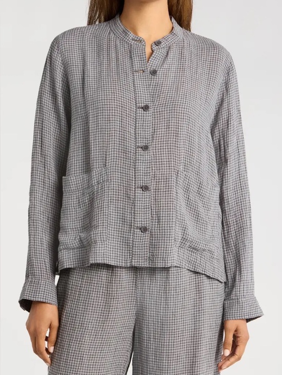 Eileen Fisher Jackets & Blazers - Eileen Fisher Linen Gingham Mandarin Collar Jacket